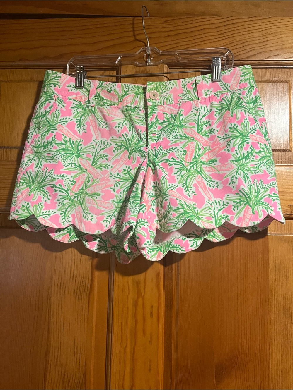 Lilly Pulitzer Buttercup Scallop Hem Shorts Pink Green Print Size 12
